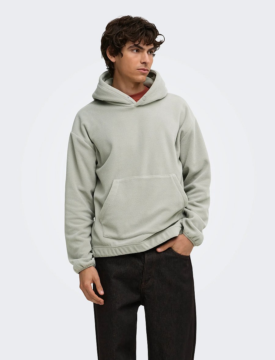 ONLY & SONS - ONSHUNTER RLX LS FLEECE HOODIE - teddy-pusad - ghost gray - 0