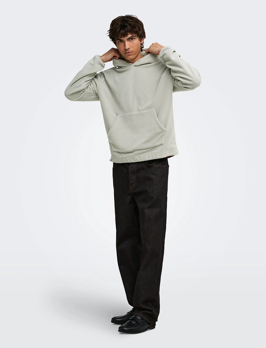 ONLY & SONS - ONSHUNTER RLX LS FLEECE HOODIE - teddy-pusad - ghost gray - 4