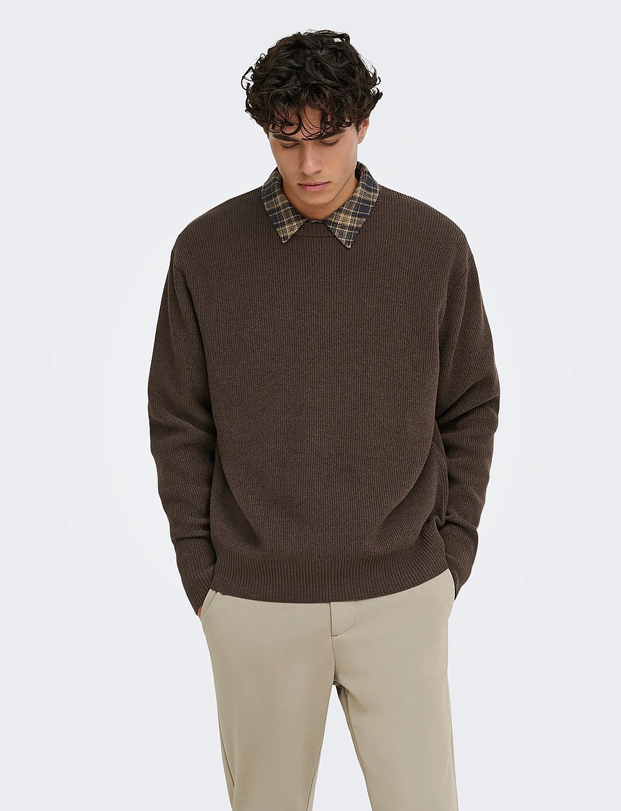 ONLY & SONS - ONSRODGER RLX CREW NECK KNIT - rundhals - chocolate brown - 0