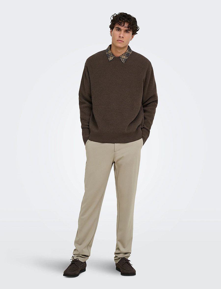 ONLY & SONS - ONSRODGER RLX CREW NECK KNIT - rundhals - chocolate brown - 4