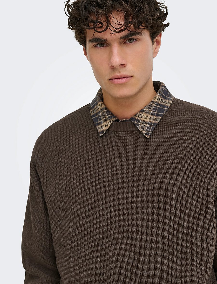 ONLY & SONS - ONSRODGER RLX CREW NECK KNIT - rundhals - chocolate brown - 5