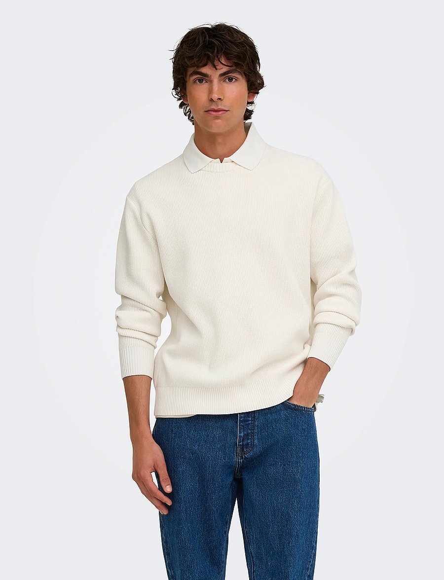 ONLY & SONS - ONSRODGER RLX CREW NECK KNIT - rundhals - cloud dancer - 0
