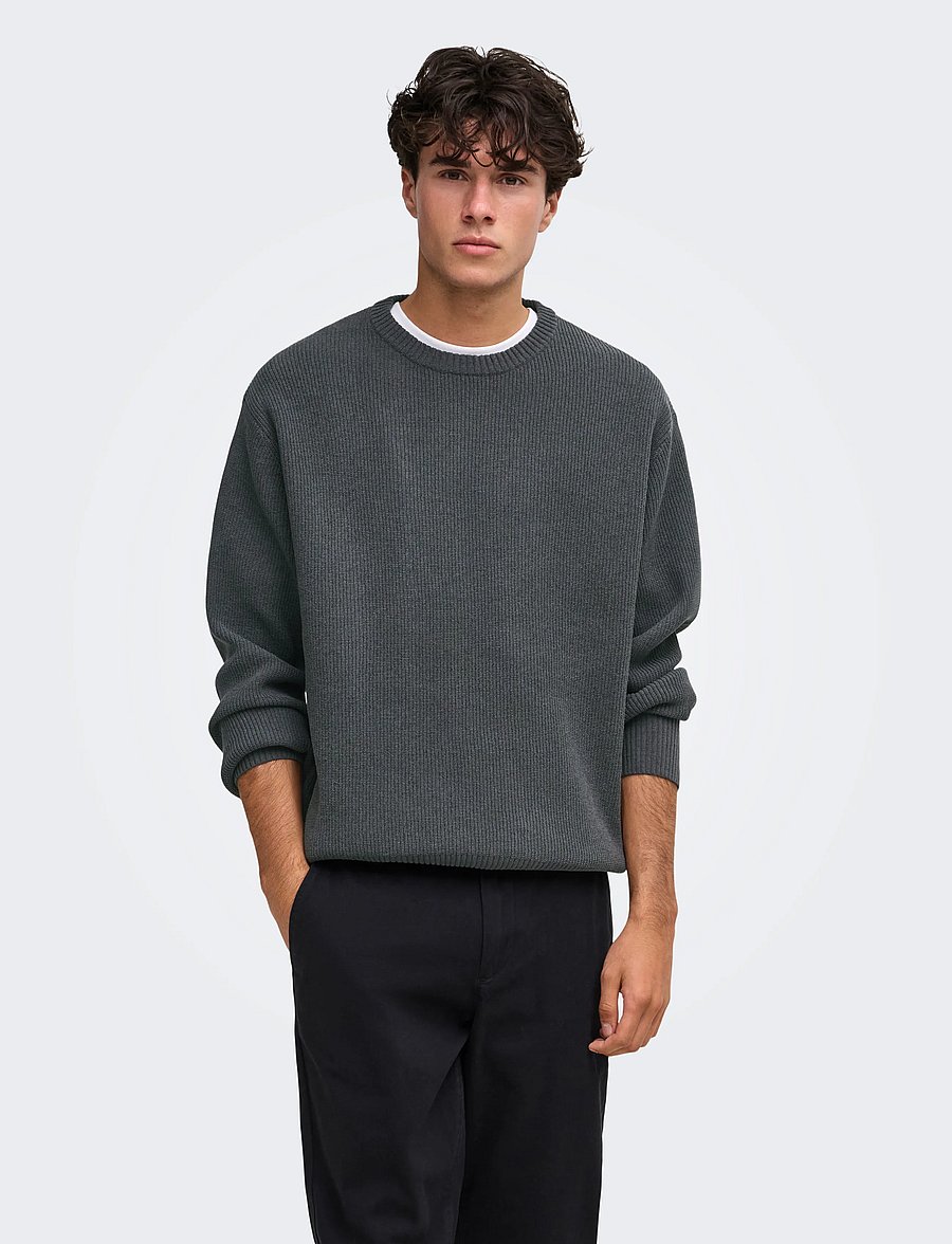 ONLY & SONS - ONSRODGER RLX CREW NECK KNIT - rundhals - grey pinstripe - 0