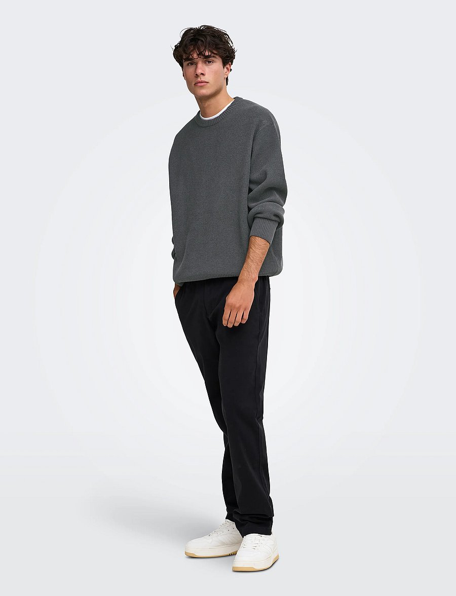 ONLY & SONS - ONSRODGER RLX CREW NECK KNIT - rundhals - grey pinstripe - 4