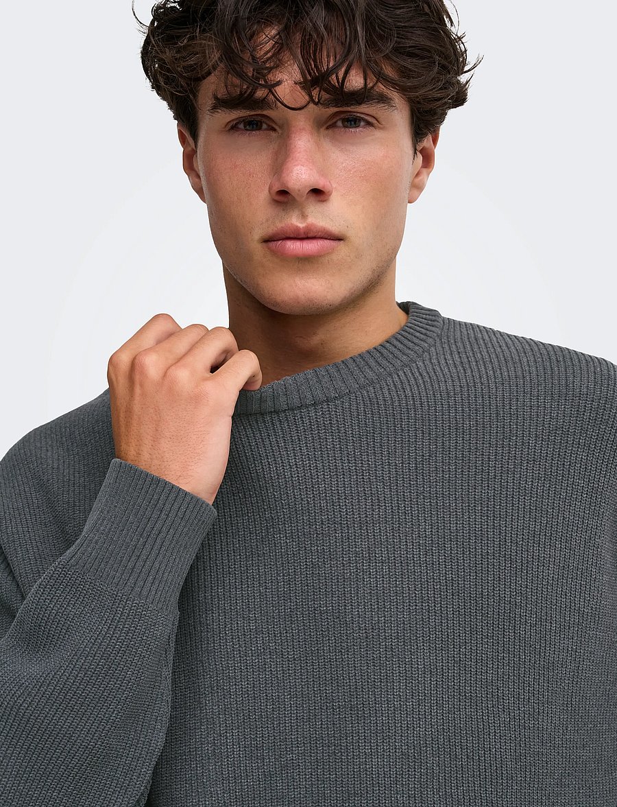 ONLY & SONS - ONSRODGER RLX CREW NECK KNIT - rundhals - grey pinstripe - 5