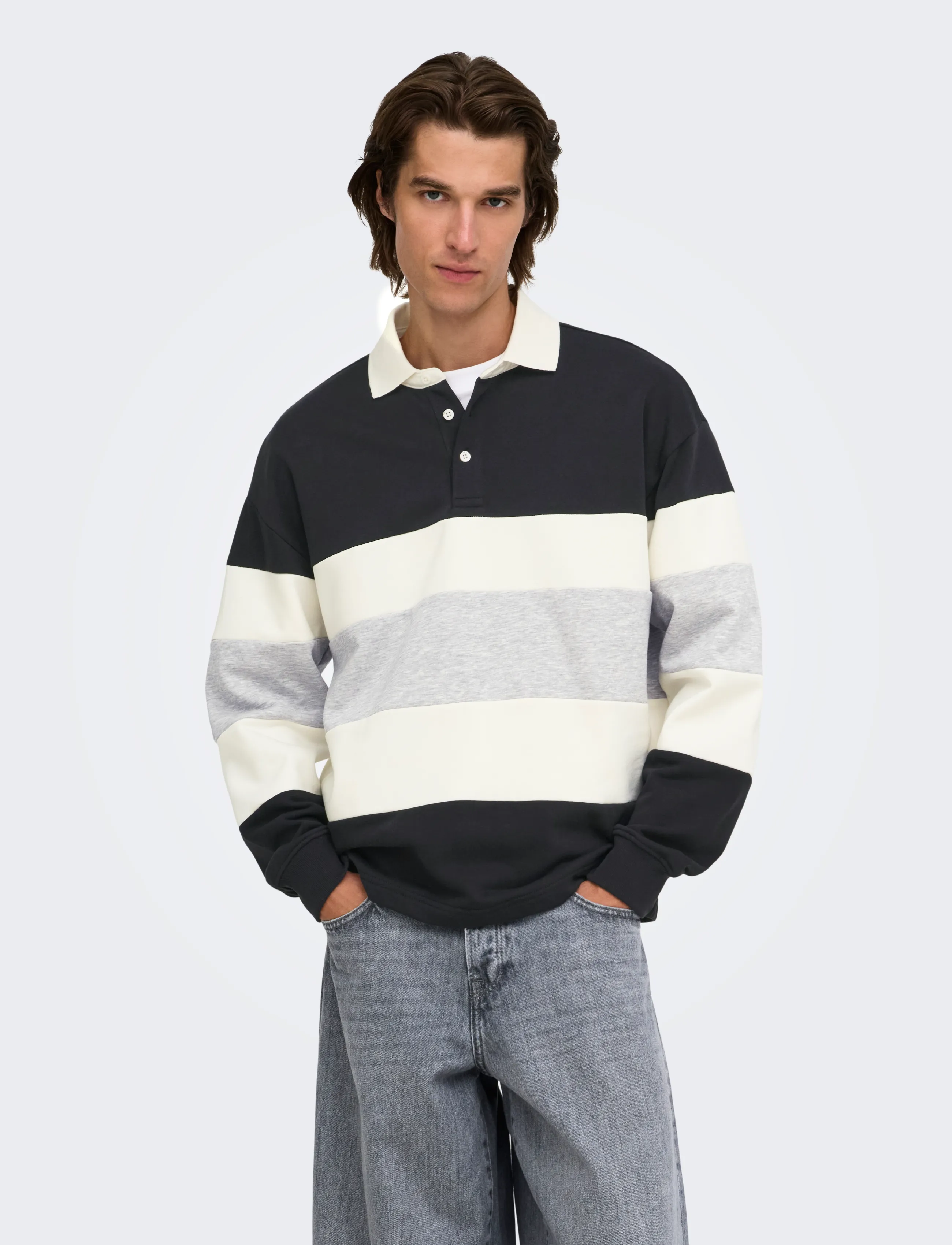 ONLY & SONS ONSBENEDICT LS RUBGY RLX SWEAT POLO - Pikkade varrukatega polod - BLACK / black