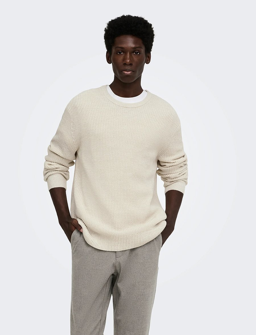 ONLY & SONS - ONSJONAS REG CREW NECK KNIT - round necks - egret - 0