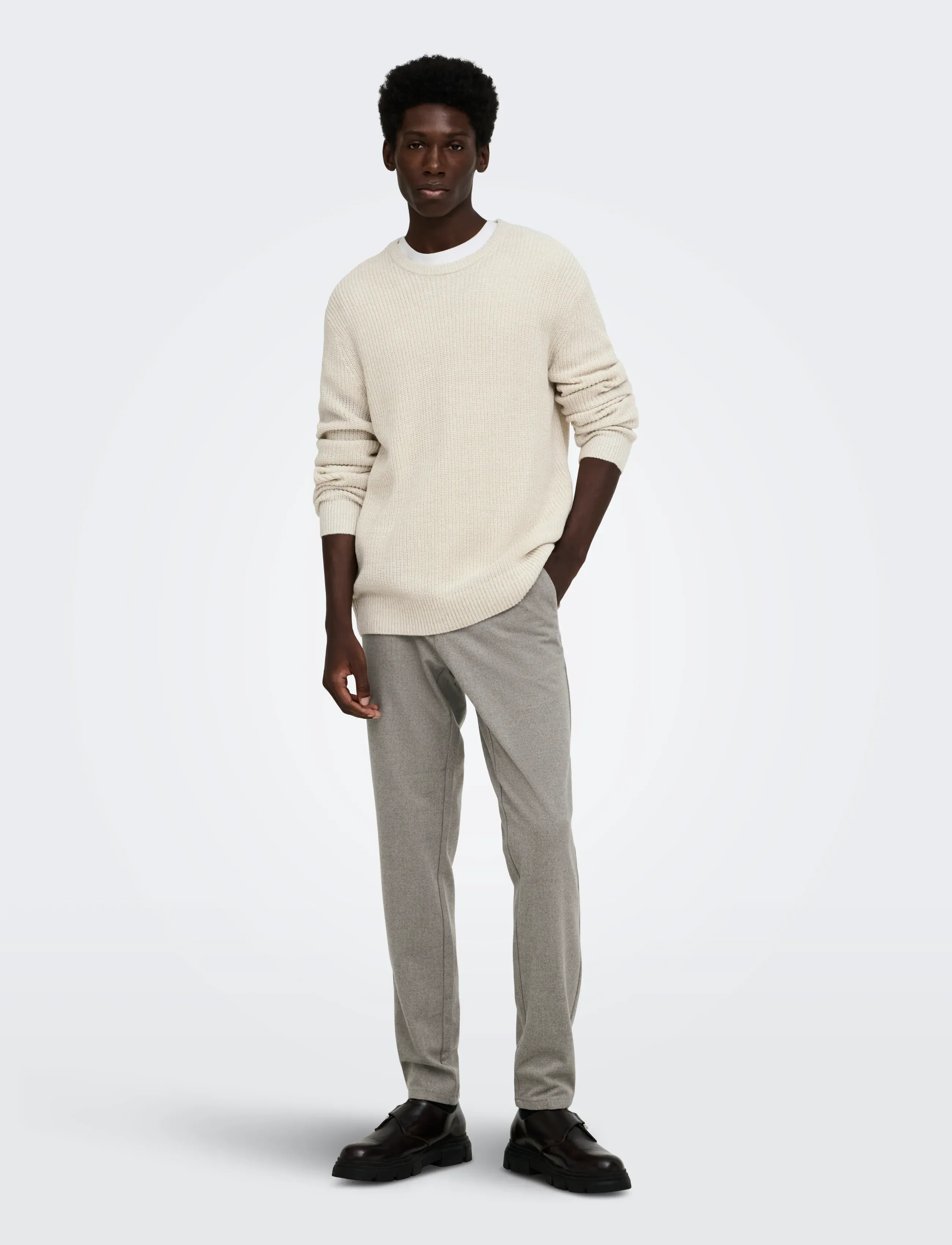ONLY & SONS - ONSJONAS REG CREW NECK KNIT - round necks - egret - 4