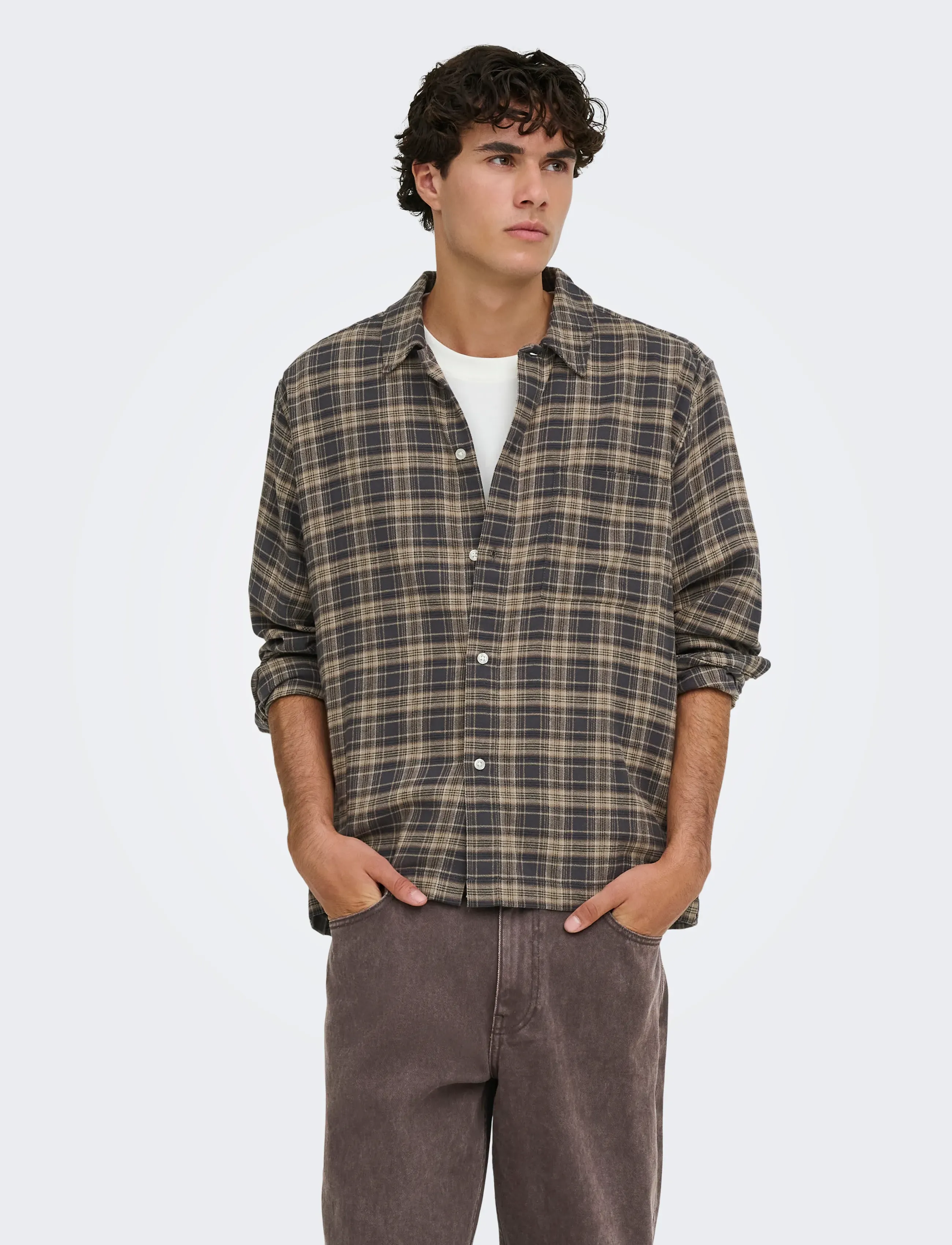 ONLY & SONS ONSHALE FLANNEL CHECK SHIRT RLX FIT - Skjortor - GREY PINSTRIPE / grey