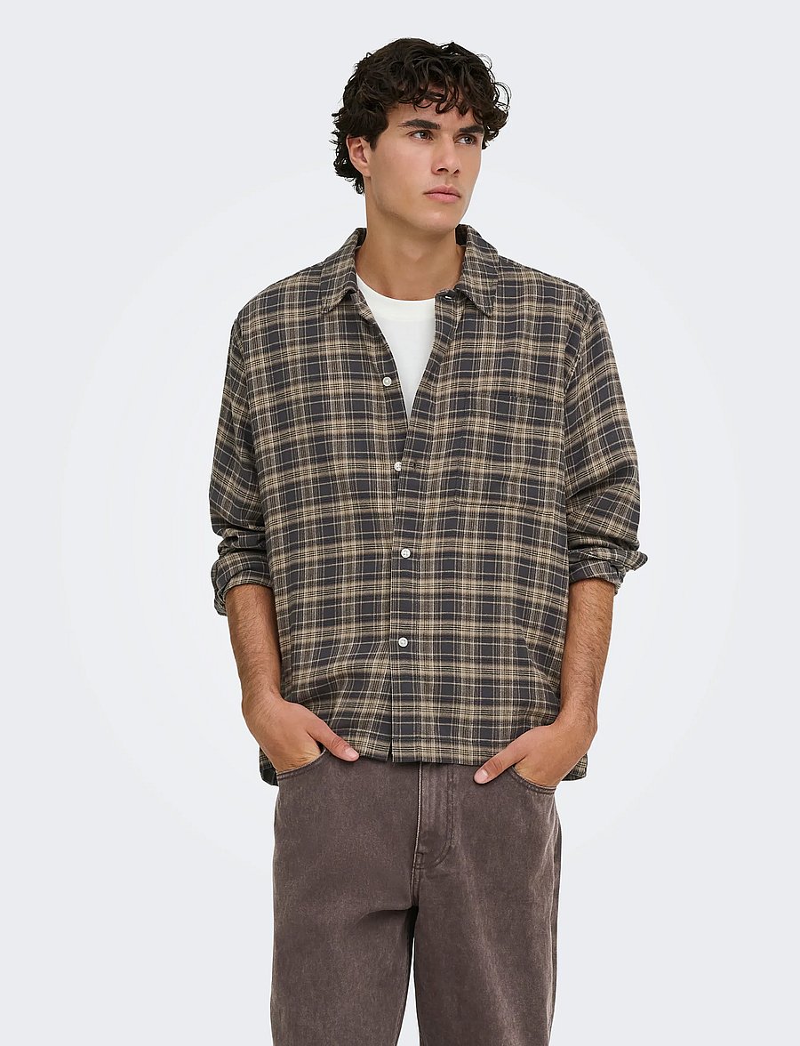 ONLY & SONS - ONSHALE FLANNEL CHECK SHIRT RLX FIT - flanellskjortor - grey pinstripe - 0