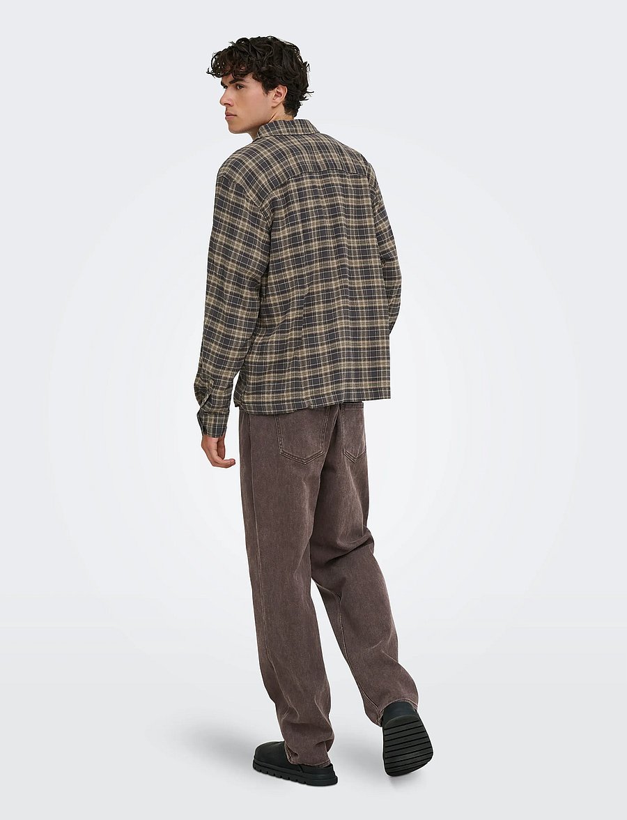 ONLY & SONS - ONSHALE FLANNEL CHECK SHIRT RLX FIT - flanellskjortor - grey pinstripe - 3