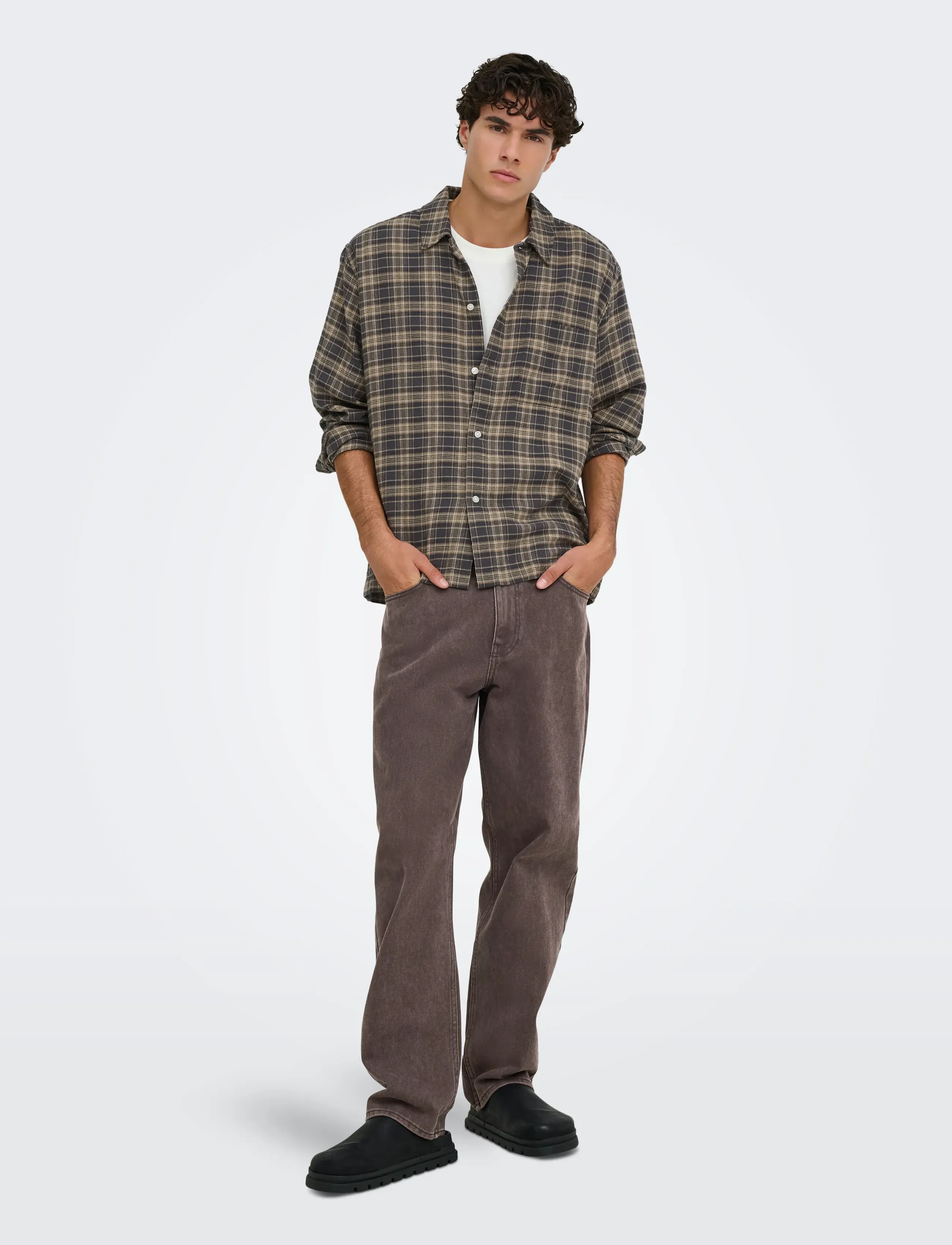ONLY & SONS - ONSHALE FLANNEL CHECK SHIRT RLX FIT - flanellskjortor - grey pinstripe - 4