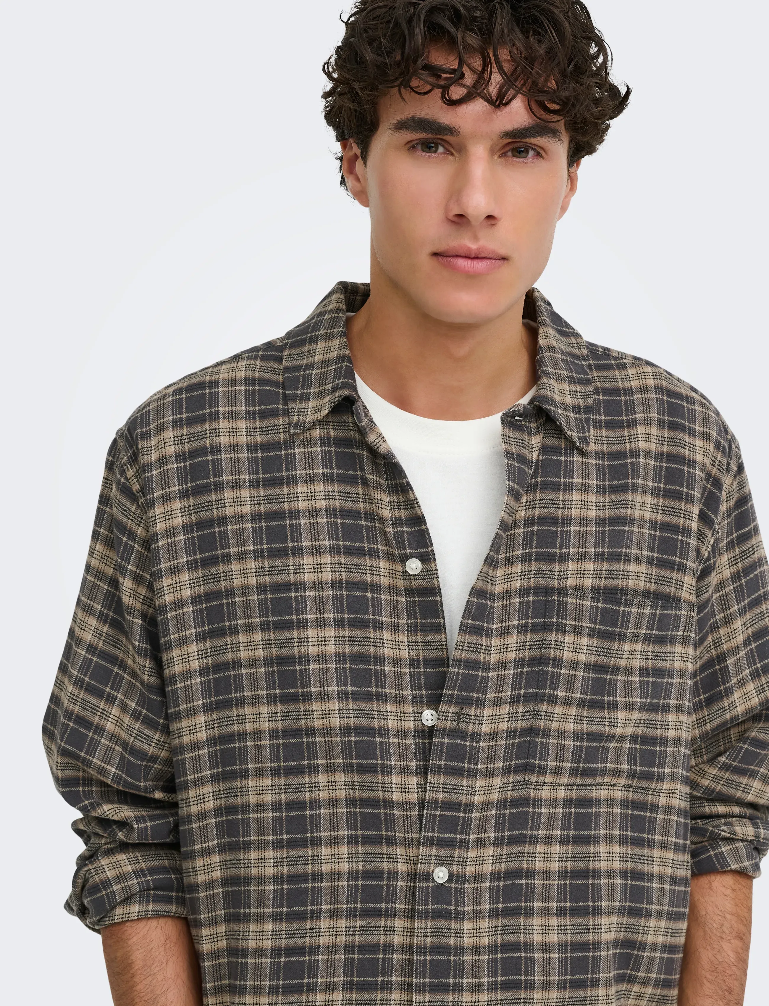 ONLY & SONS - ONSHALE FLANNEL CHECK SHIRT RLX FIT - flanellskjortor - grey pinstripe - 5