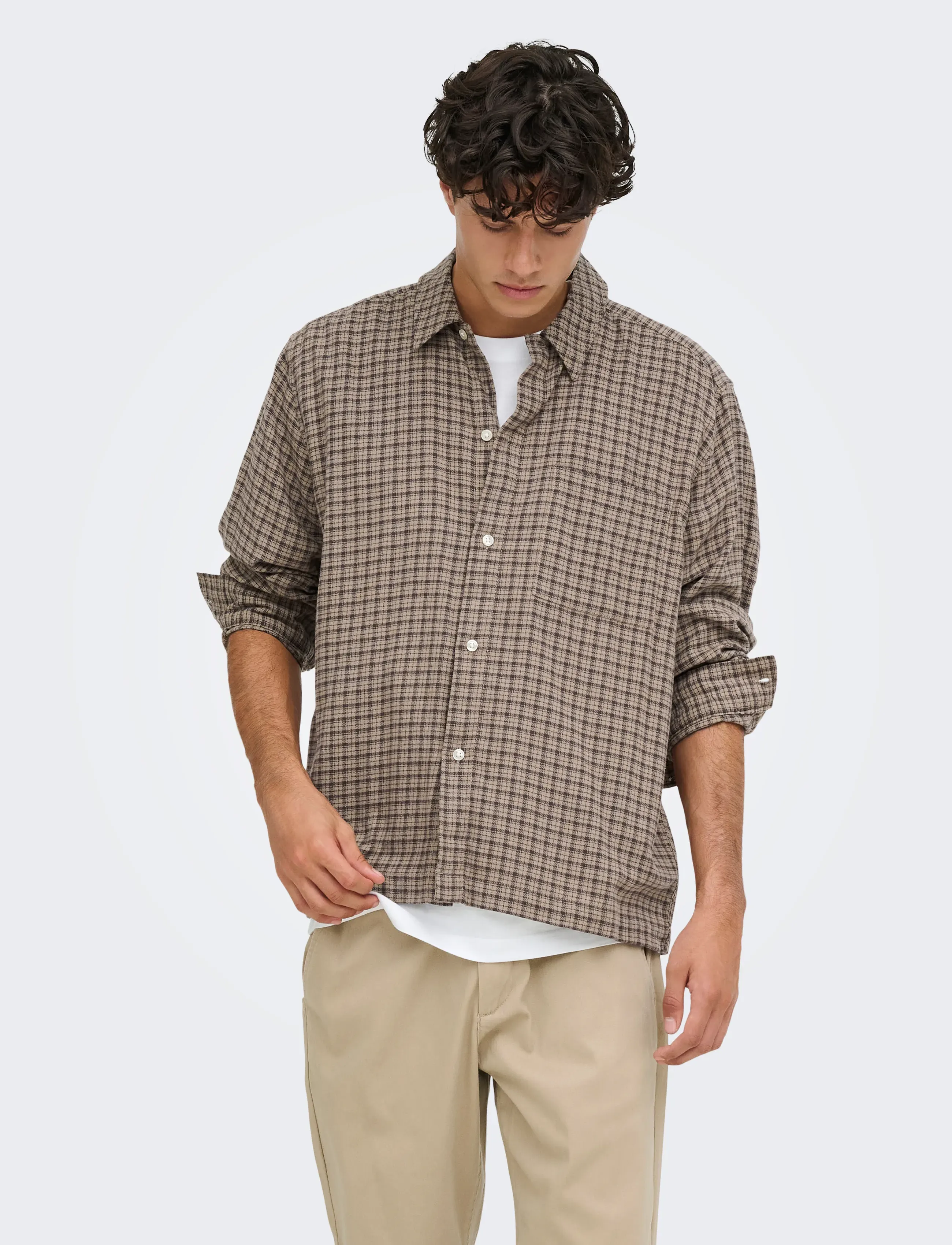 ONLY & SONS ONSHALE FLANNEL CHECK SHIRT RLX FIT - Skjortor - TRAVERTINE / beige