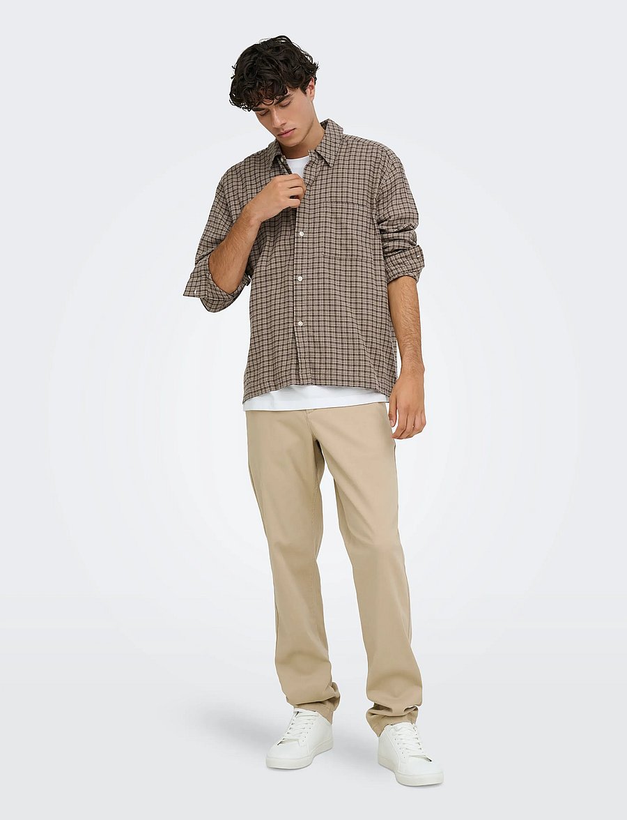 ONLY & SONS - ONSHALE FLANNEL CHECK SHIRT RLX FIT - flanell-hemden - travertine - 4