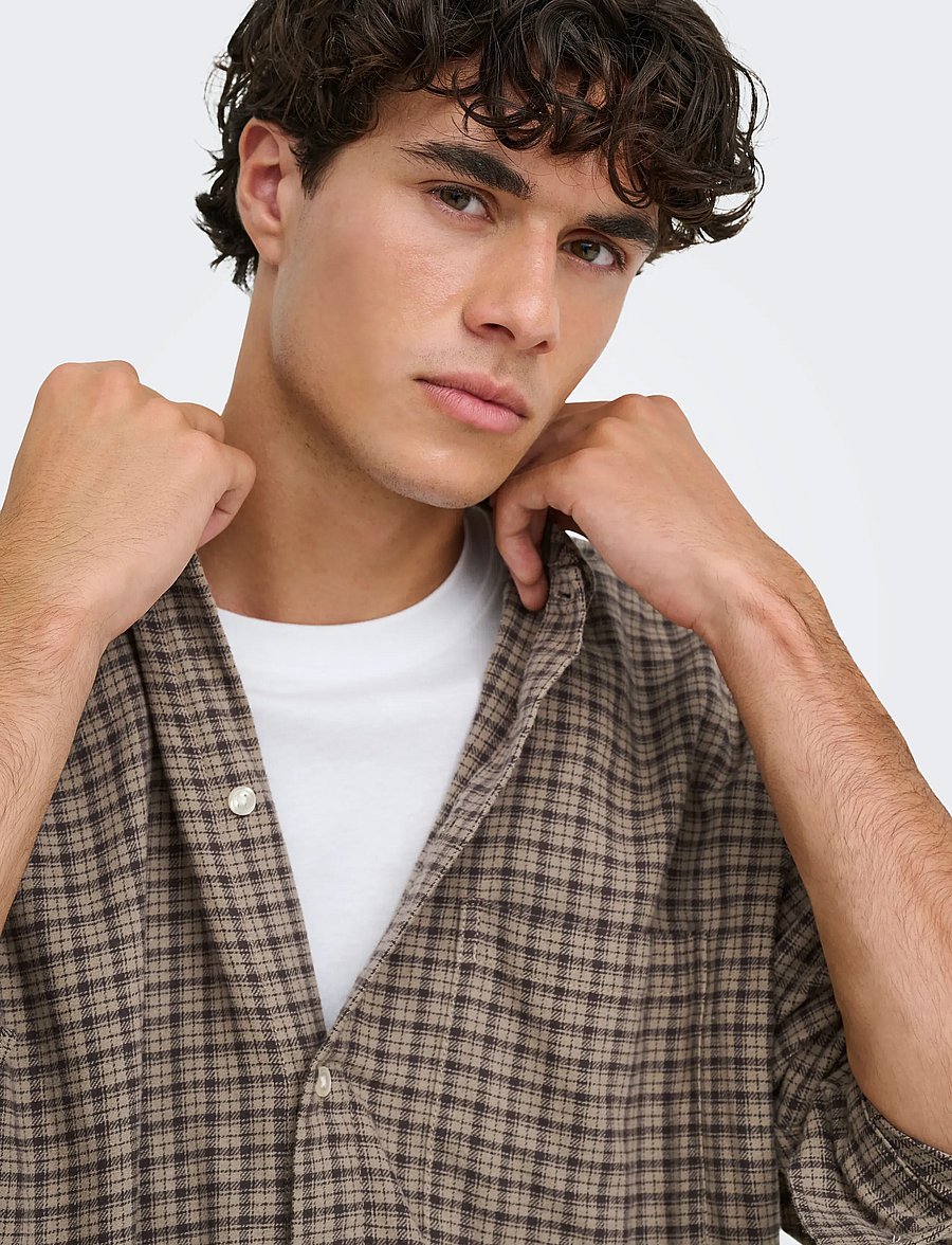 ONLY & SONS - ONSHALE FLANNEL CHECK SHIRT RLX FIT - flanell-hemden - travertine - 5