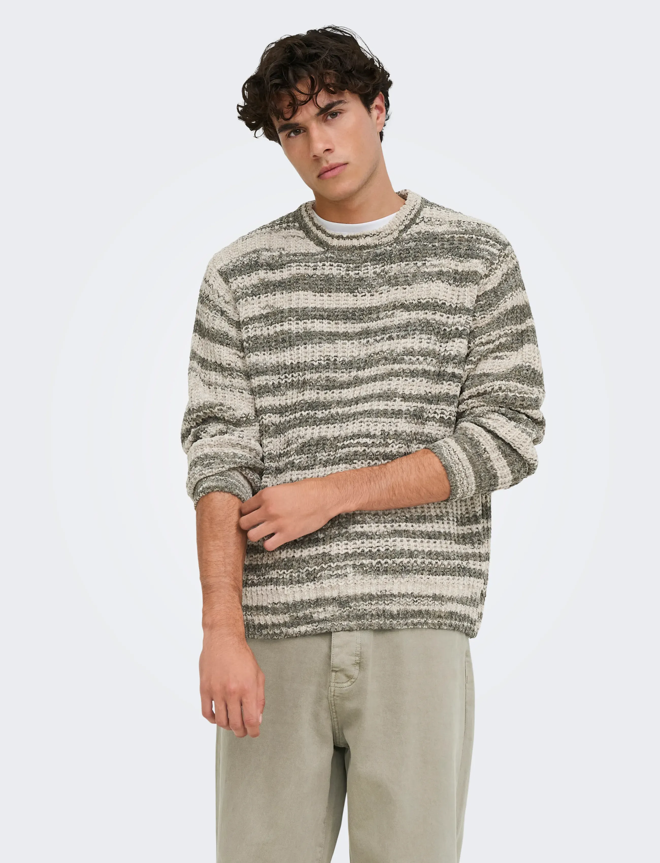 ONLY & SONS ONSHANK RLX CREW NECK KNIT - Ümara kaelusega - BELUGA / khaki/green