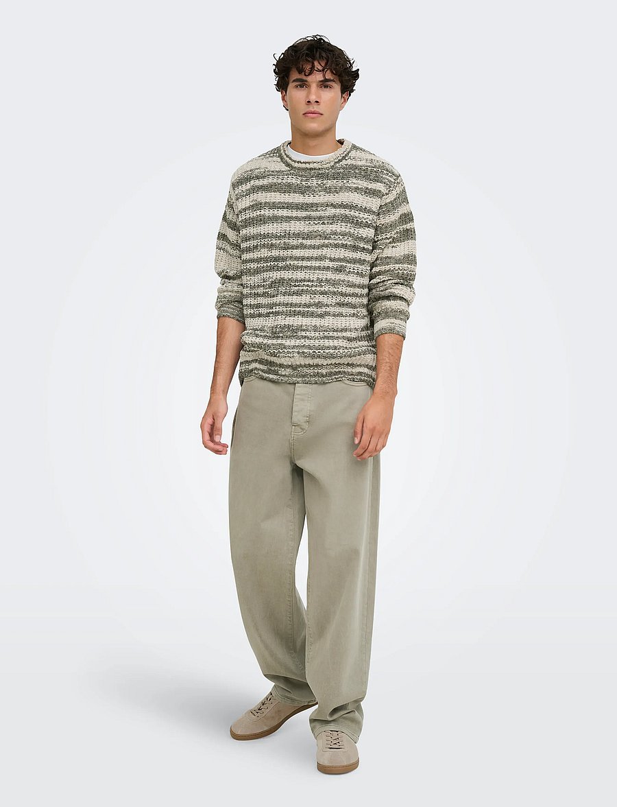 ONLY & SONS - ONSHANK RLX CREW NECK KNIT - beluga - 4