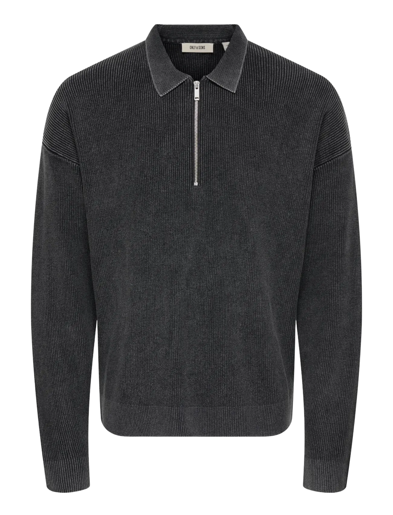 ONLY & SONS ONSWILLUM DS ZIP POLO WASHED KNIT - Apģērbi - BLACK / black