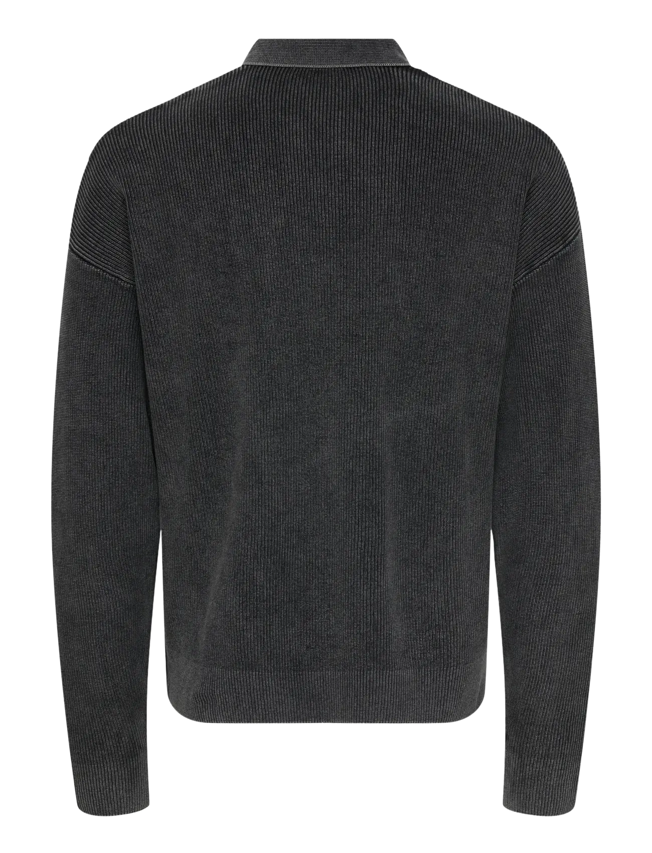 ONLY & SONS - ONSWILLUM DS ZIP POLO WASHED KNIT - långärmade stickade pikétröjor - black - 2
