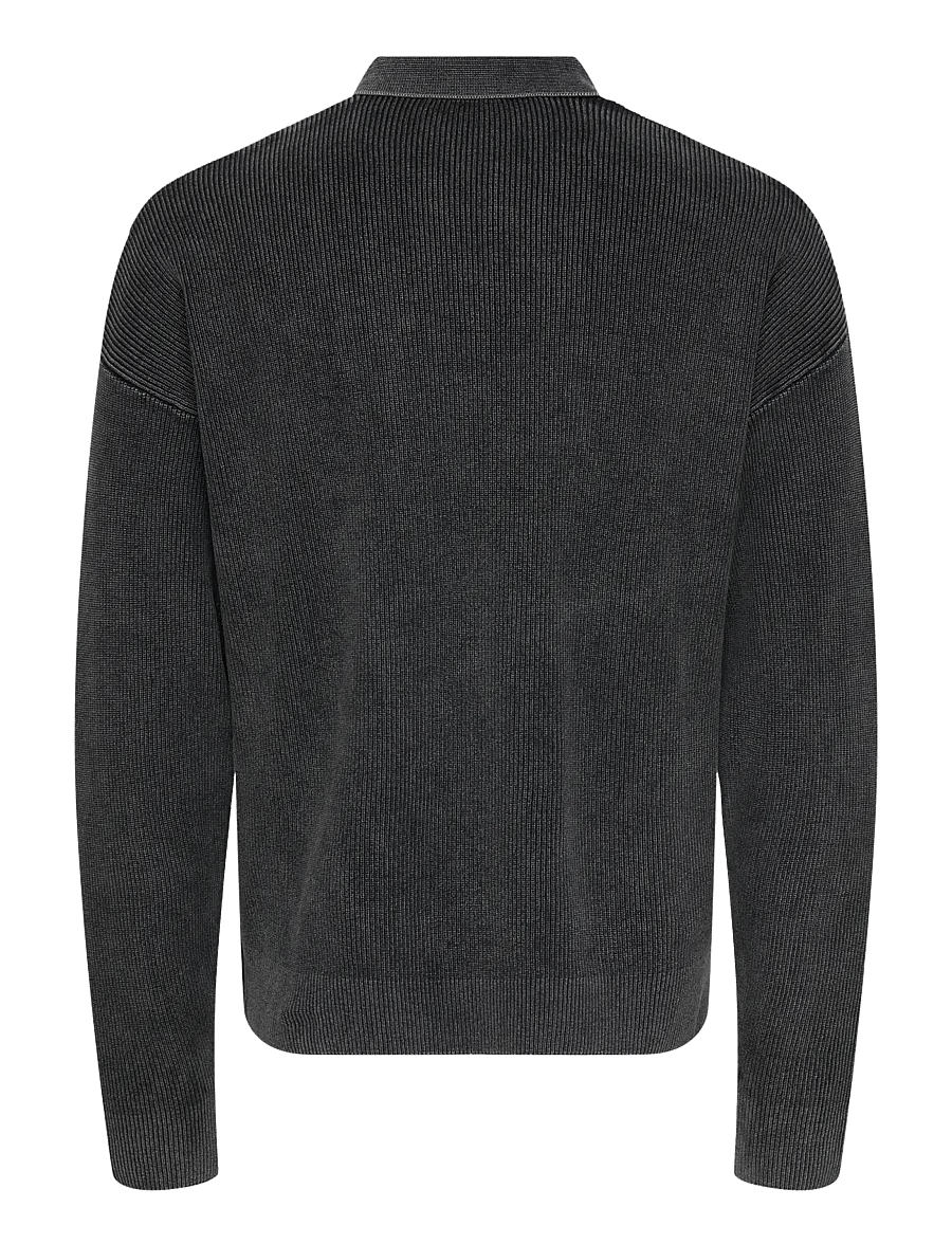 ONLY & SONS - ONSWILLUM DS ZIP POLO WASHED KNIT - långärmade stickade pikétröjor - black - 2