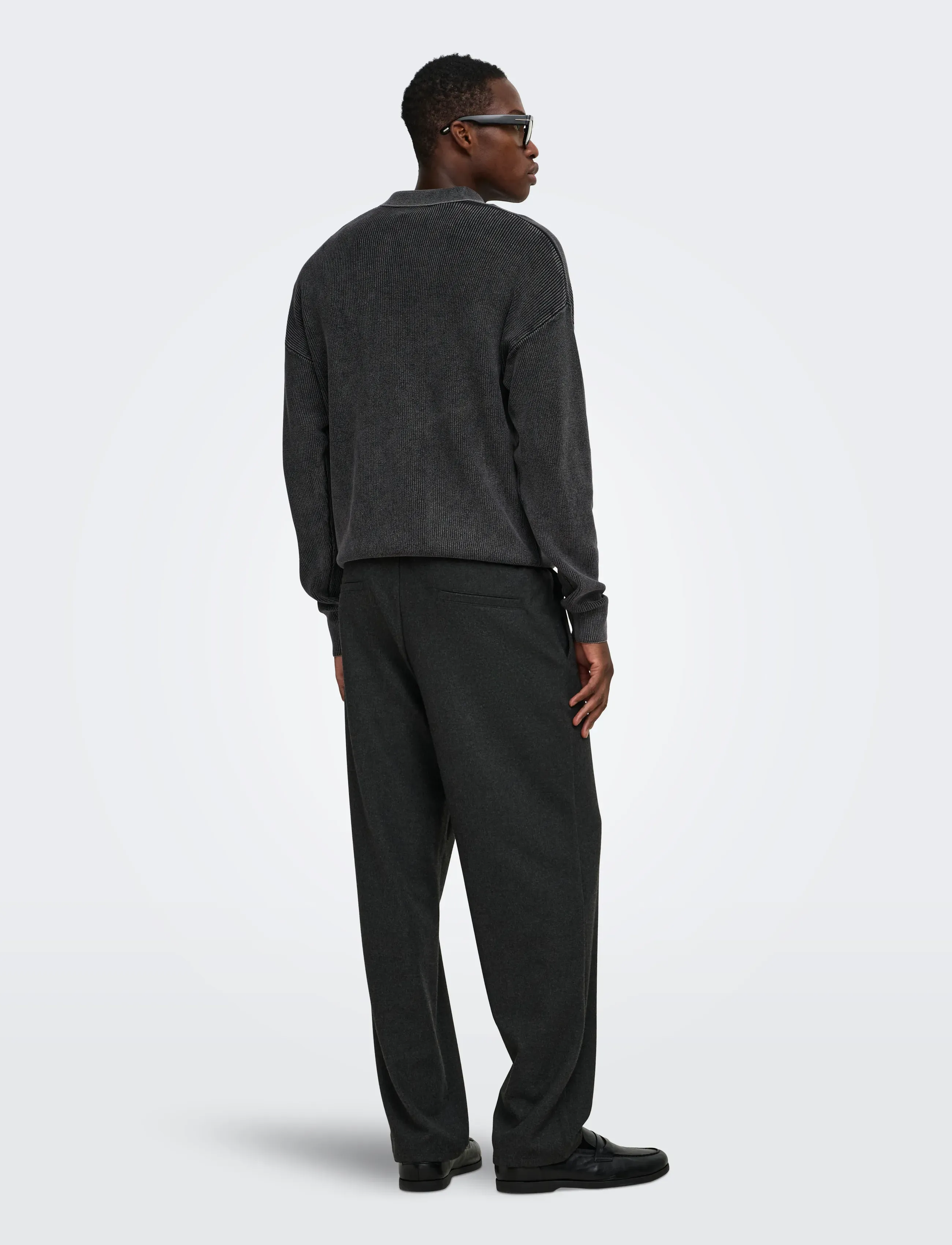 ONLY & SONS - ONSWILLUM DS ZIP POLO WASHED KNIT - långärmade stickade pikétröjor - black - 3