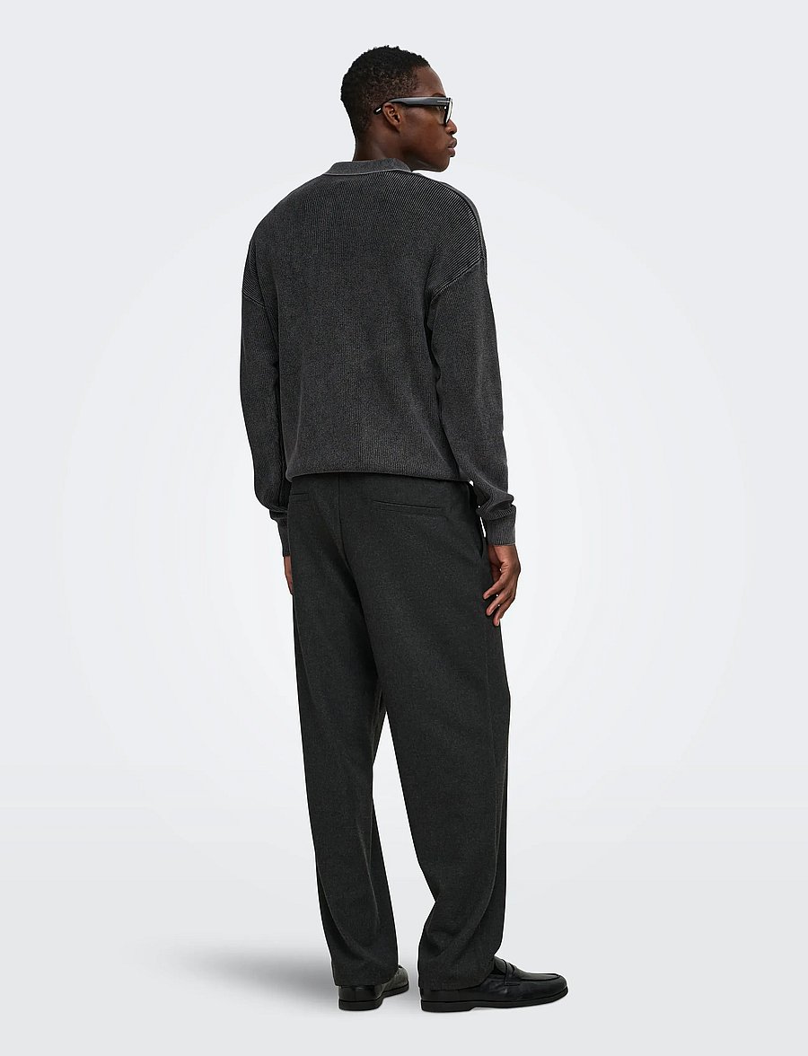 ONLY & SONS - ONSWILLUM DS ZIP POLO WASHED KNIT - långärmade stickade pikétröjor - black - 3