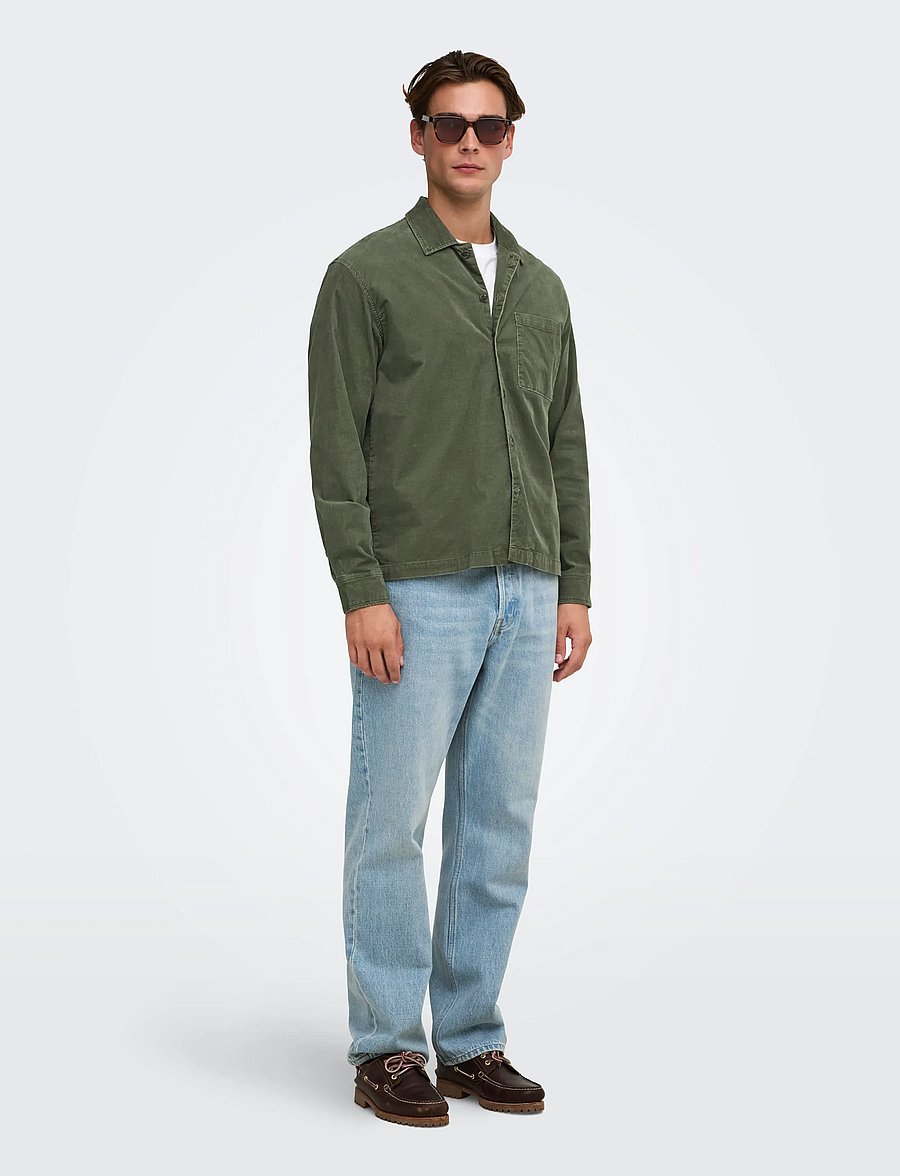 ONLY & SONS - ONSEWELL WASHED CORDUROY SHIRT - forest night - 4