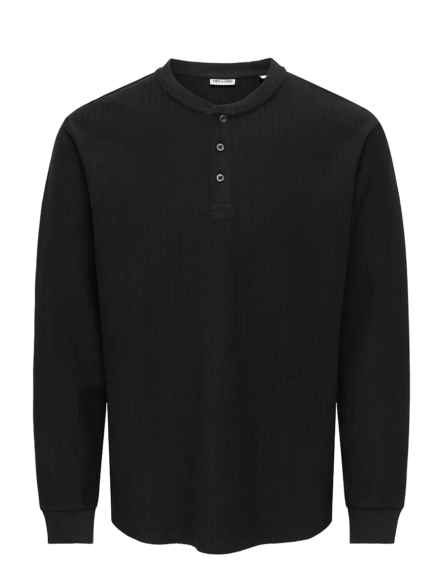ONLY & SONS - ONSEDDY HERRINGBONE LS HENLEY TEE - black - 0