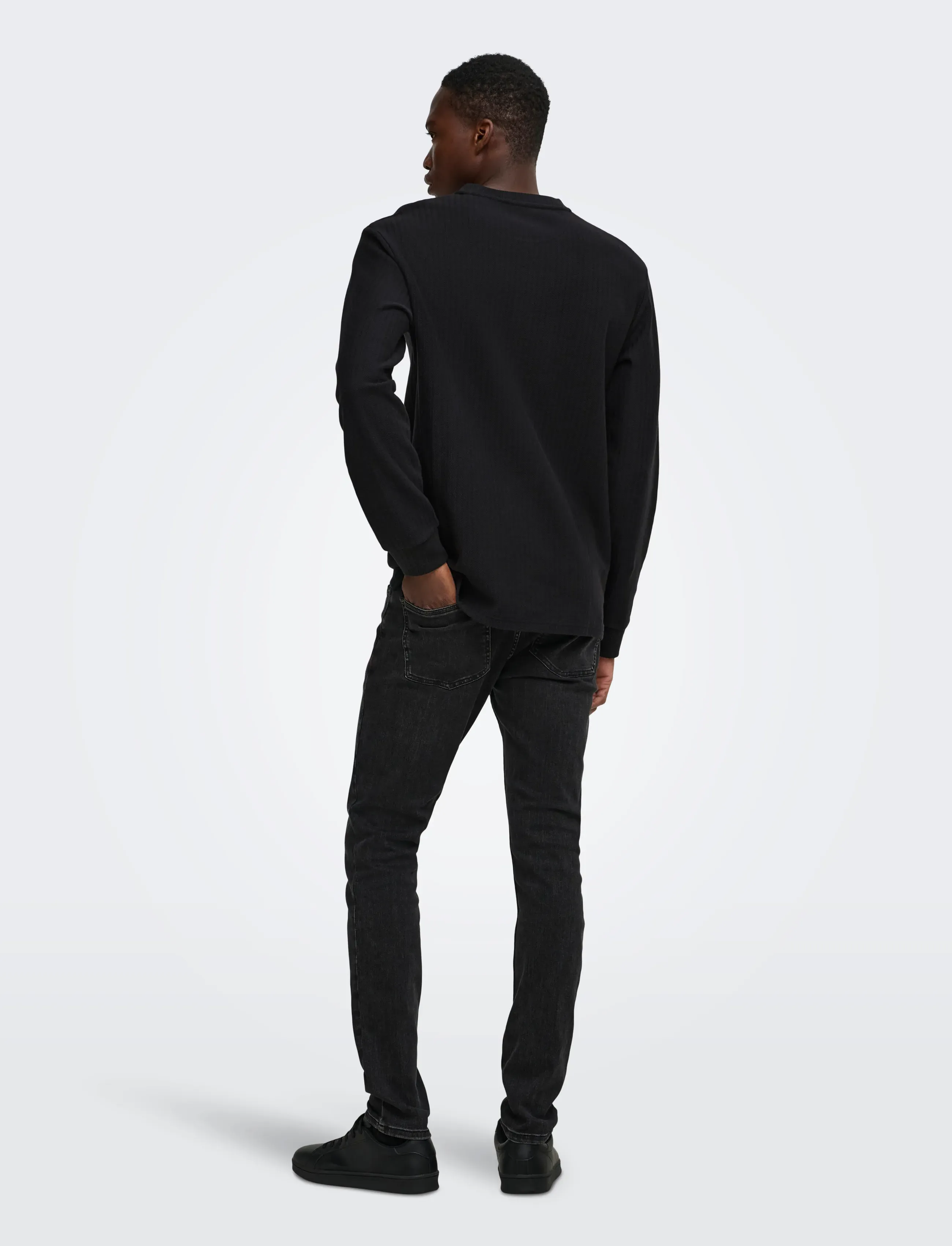 ONLY & SONS - ONSEDDY HERRINGBONE LS HENLEY TEE - langärmelige t-shirts - black - 3