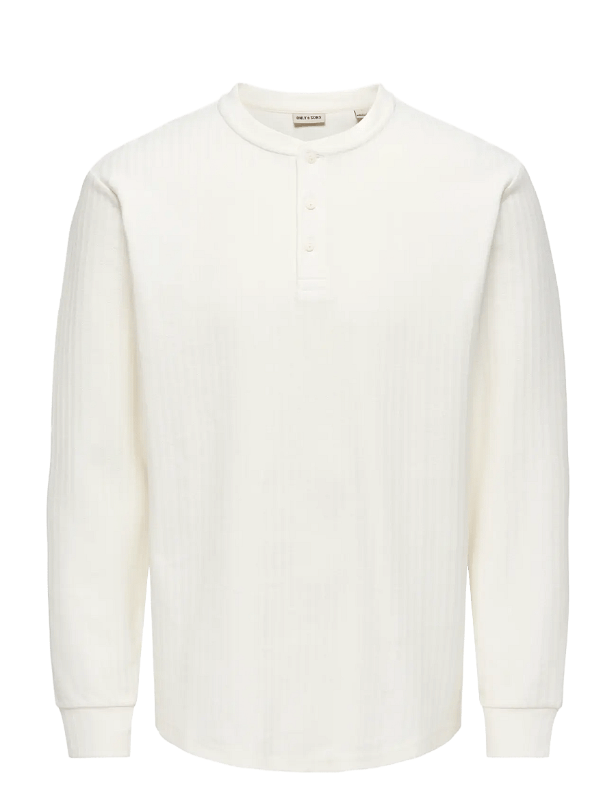 ONLY & SONS - ONSEDDY HERRINGBONE LS HENLEY TEE - cloud dancer - 0