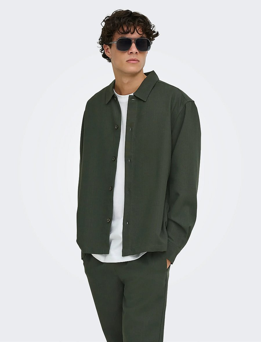 ONLY & SONS - ONSHANSI ARIO LS SHIRT RLX - forest night - 0