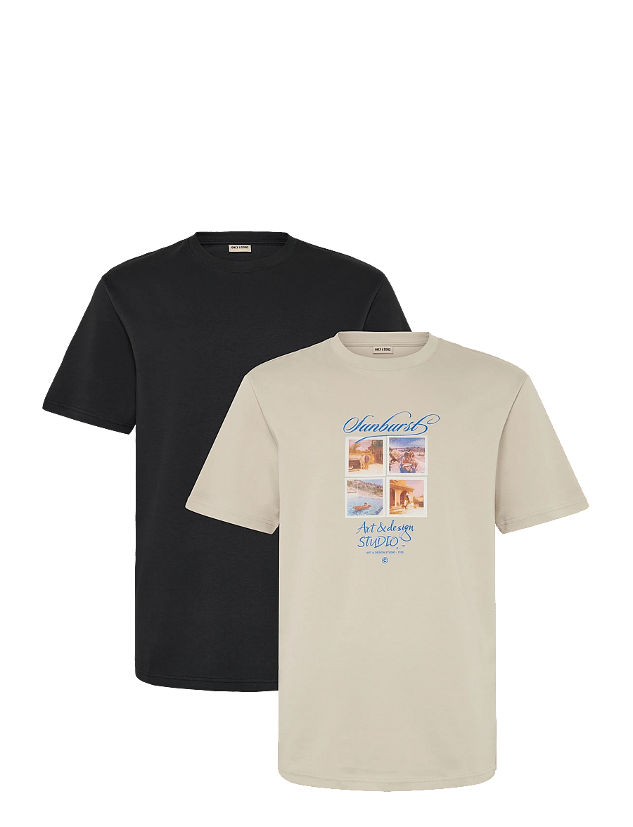 ONLY & SONS - ONSCASPIAN AIRFLEX SS REG MIX TEE 2-PACK - short-sleeved t-shirts - silver lining - 0