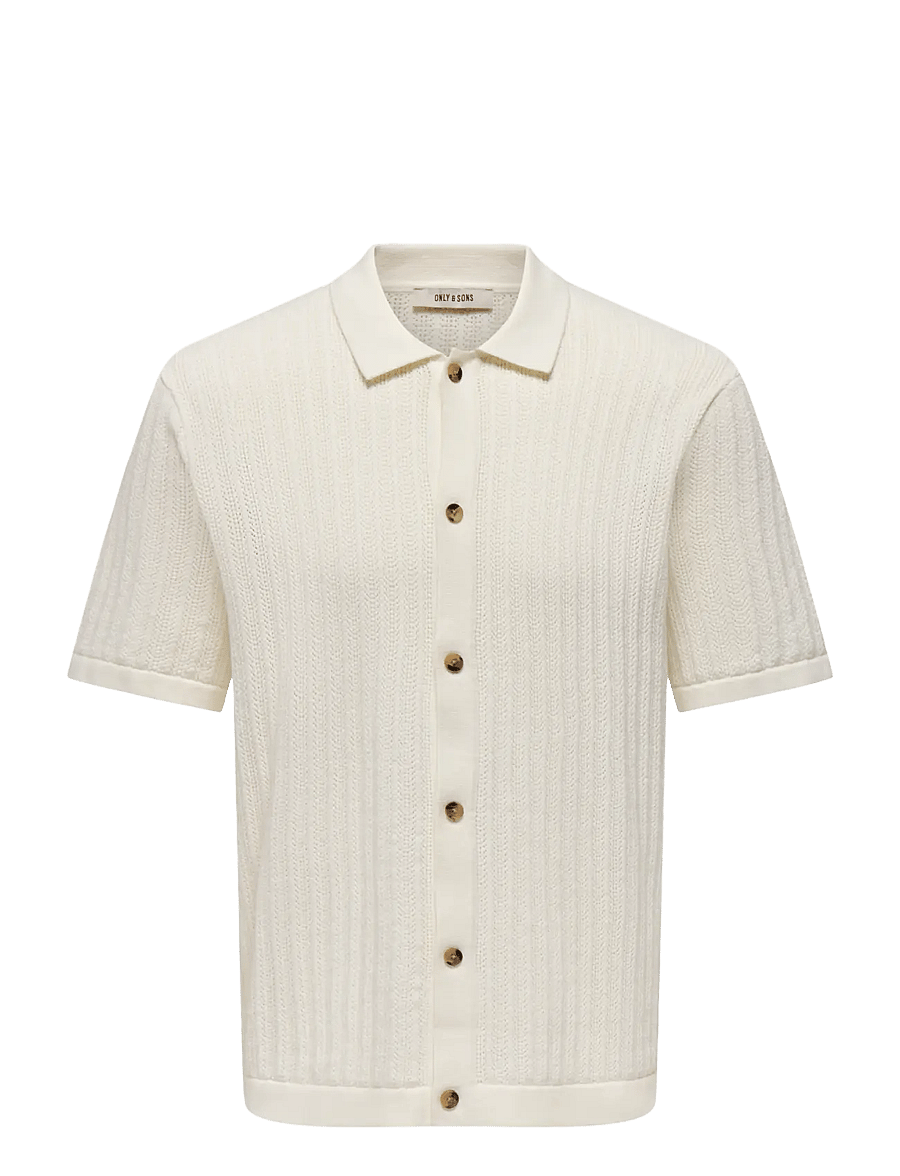 ONLY & SONS - ONSMOON SS STRUCTURE SHIRT NOOS - gestrickte polohemden - egret - 0