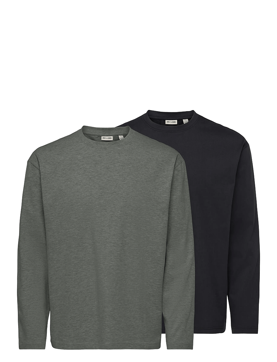 ONLY & SONS - ONSFRED LIFE RLX LS TEE 2-PACK - langärmelige t-shirts - castor gray - 0