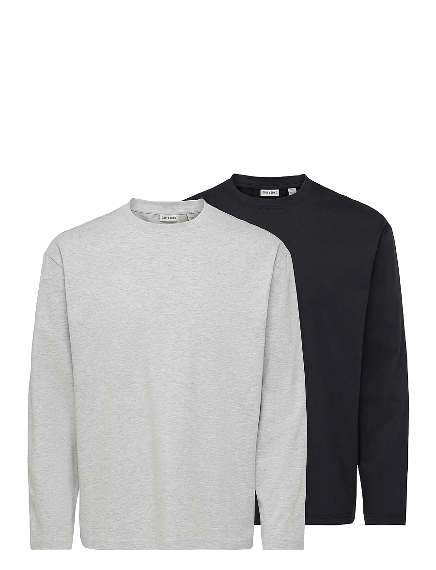 ONLY & SONS - ONSFRED LIFE RLX LS TEE 2-PACK - pikkade varrukatega t-särgid - light grey melange - 0