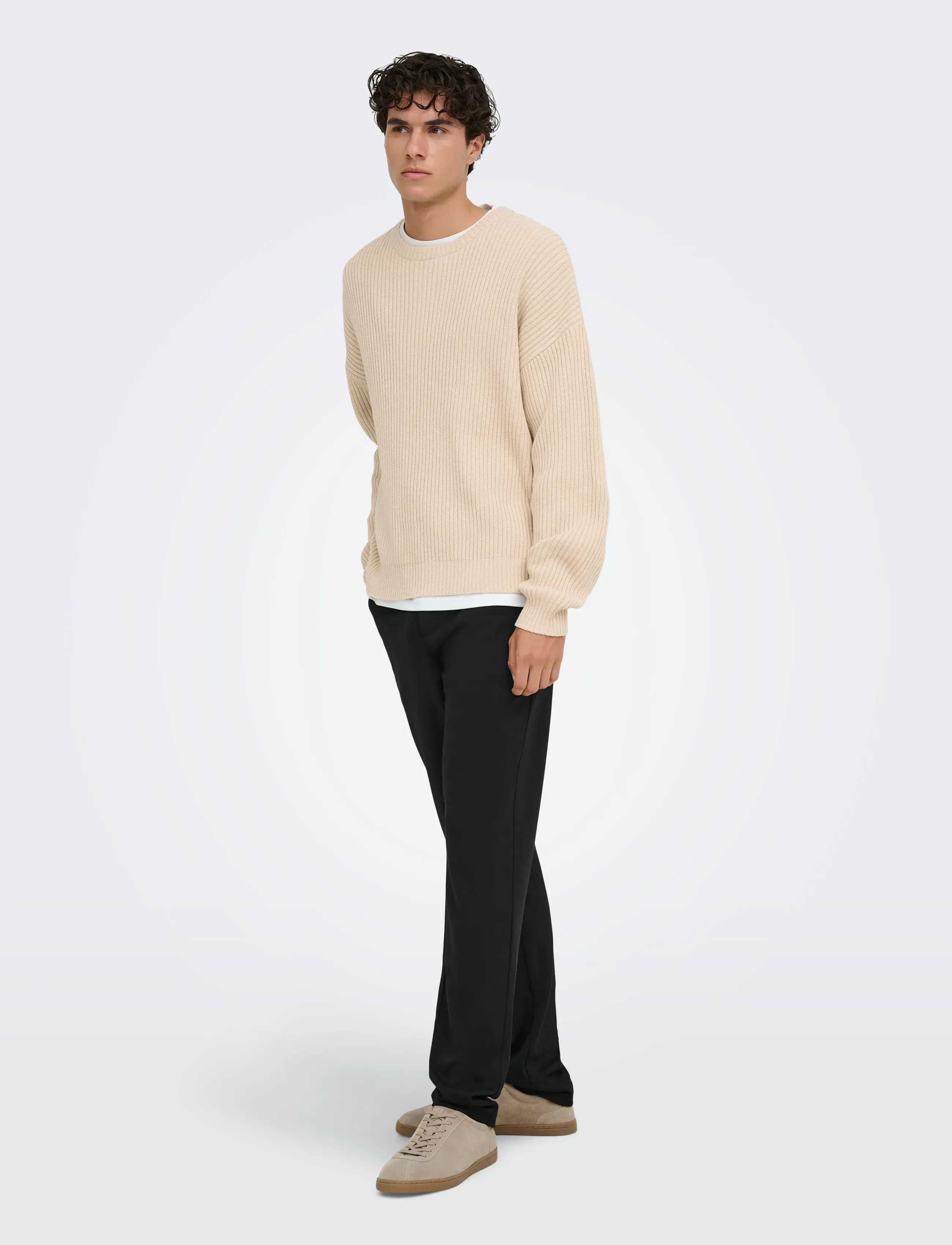 ONLY & SONS - ONSARLOK L/S CREW KNIT - round necks - oatmeal - 4