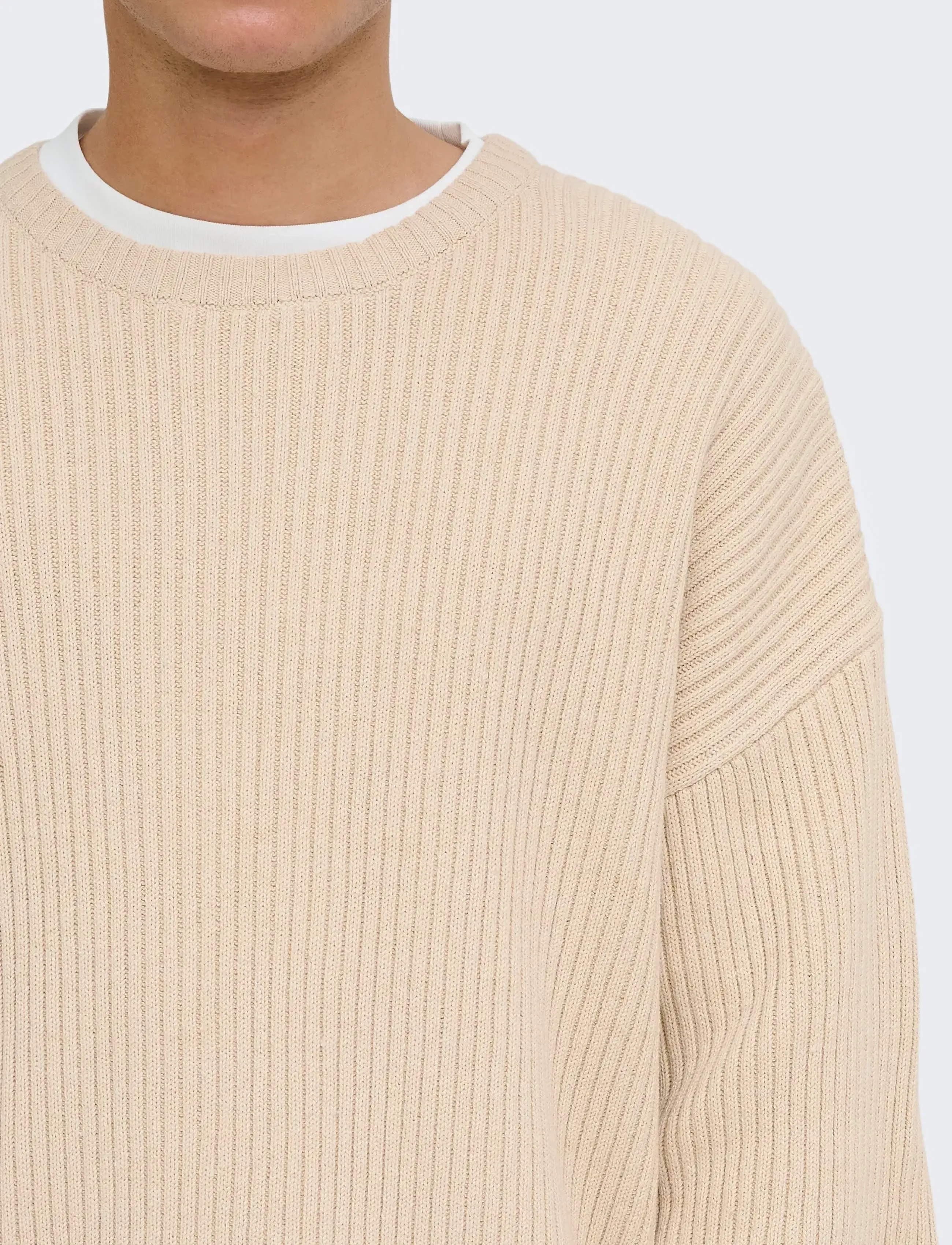 ONLY & SONS - ONSARLOK L/S CREW KNIT - round necks - oatmeal - 5