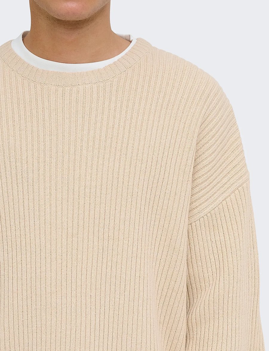 ONLY & SONS - ONSARLOK L/S CREW KNIT - round necks - oatmeal - 5