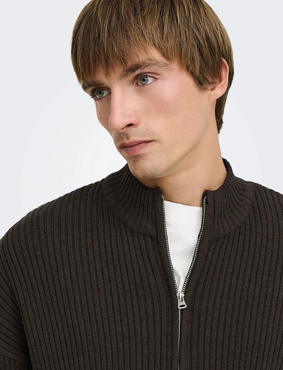 ONLY & SONS - ONSARLOK L/S CARDIGAN KNIT - koftor - coffee bean - 5