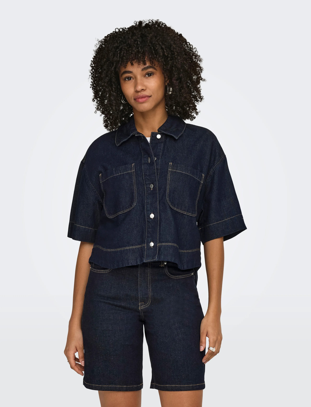 ONLY Onlcleo Life Ss Crop Dnm Shirt Pim Noos - - XS 1
