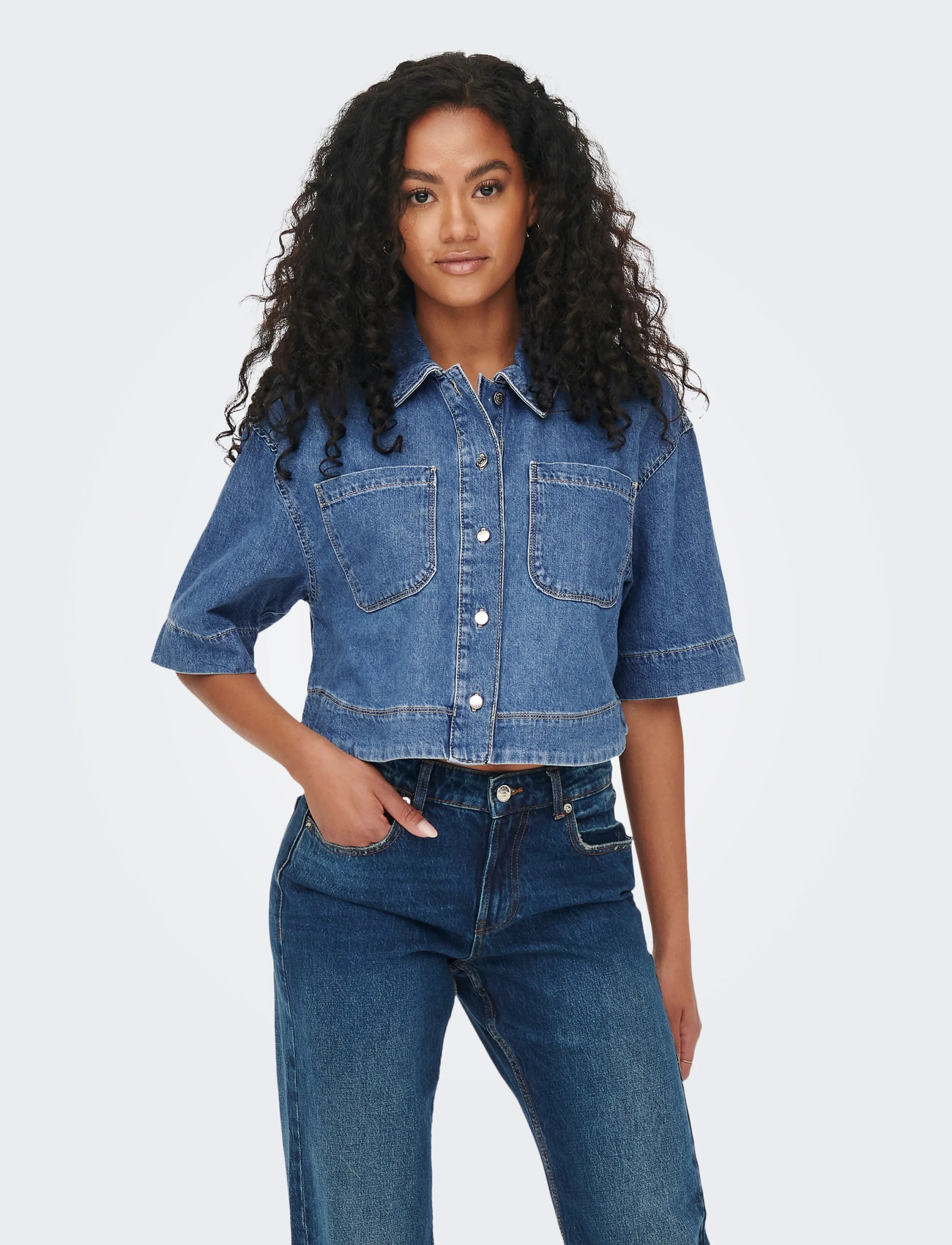 ONLY Onlcleo Life Ss Crop Dnm Shirt Pim Noos - - XS 2