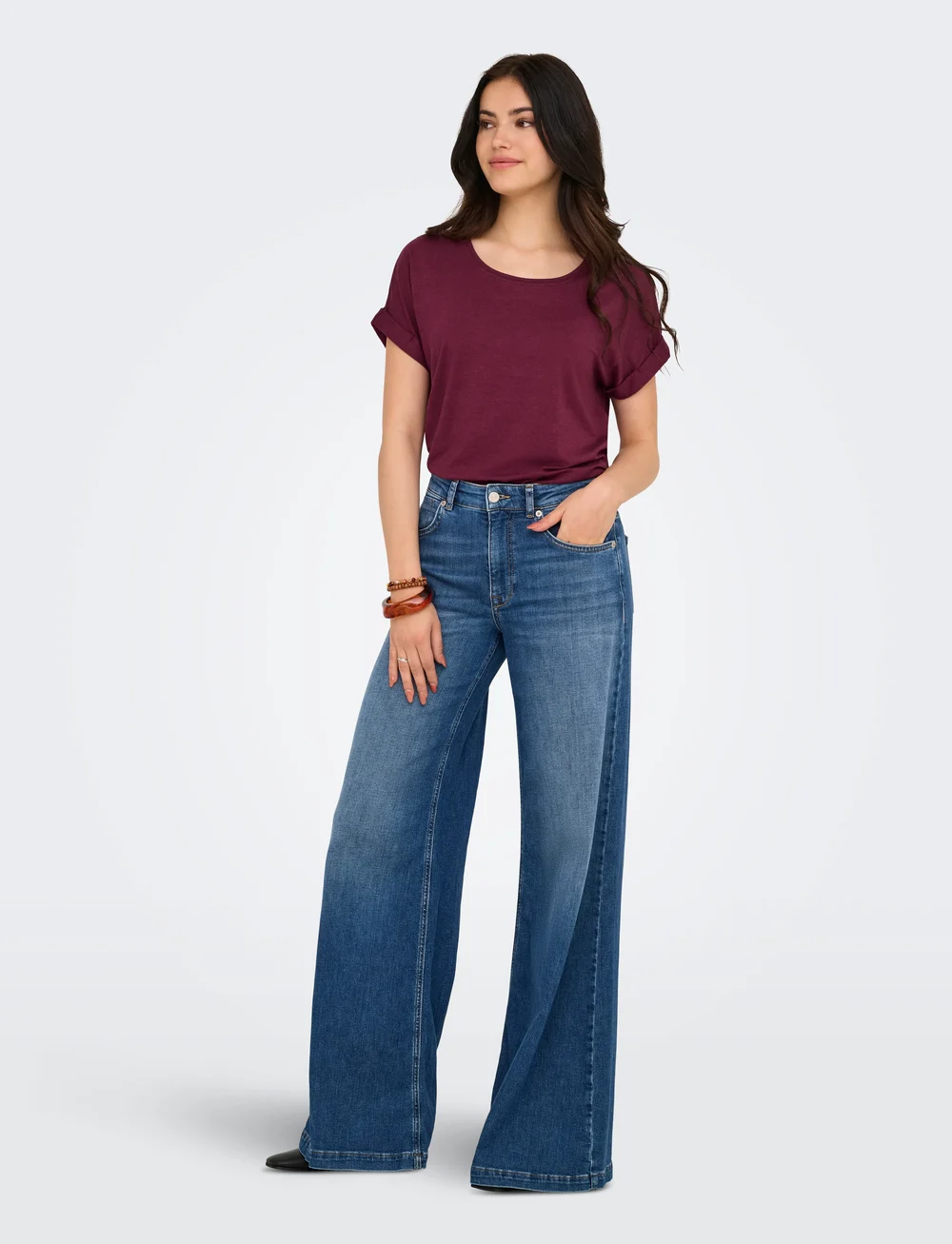 ONLY - ONLMOSTER S/S O-NECK TOP NOOS JRS - t-shirts - burgundy - 4