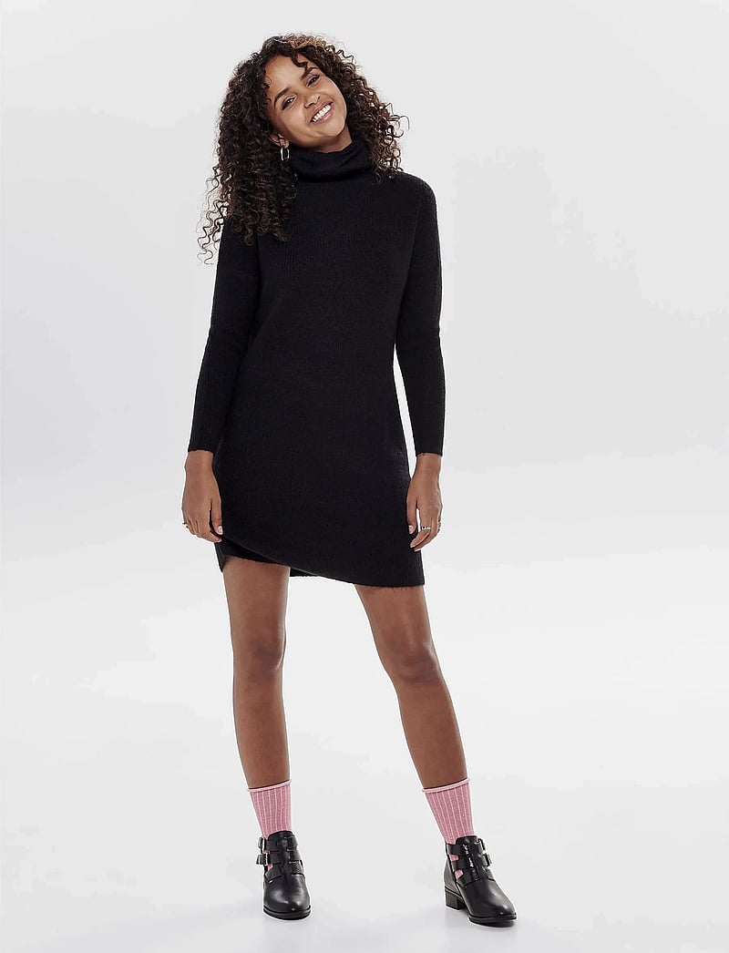 ONLY - ONLJANA L/S COWLNCK DRESS WOOL KNT NOOS - knitted dresses - black - 4