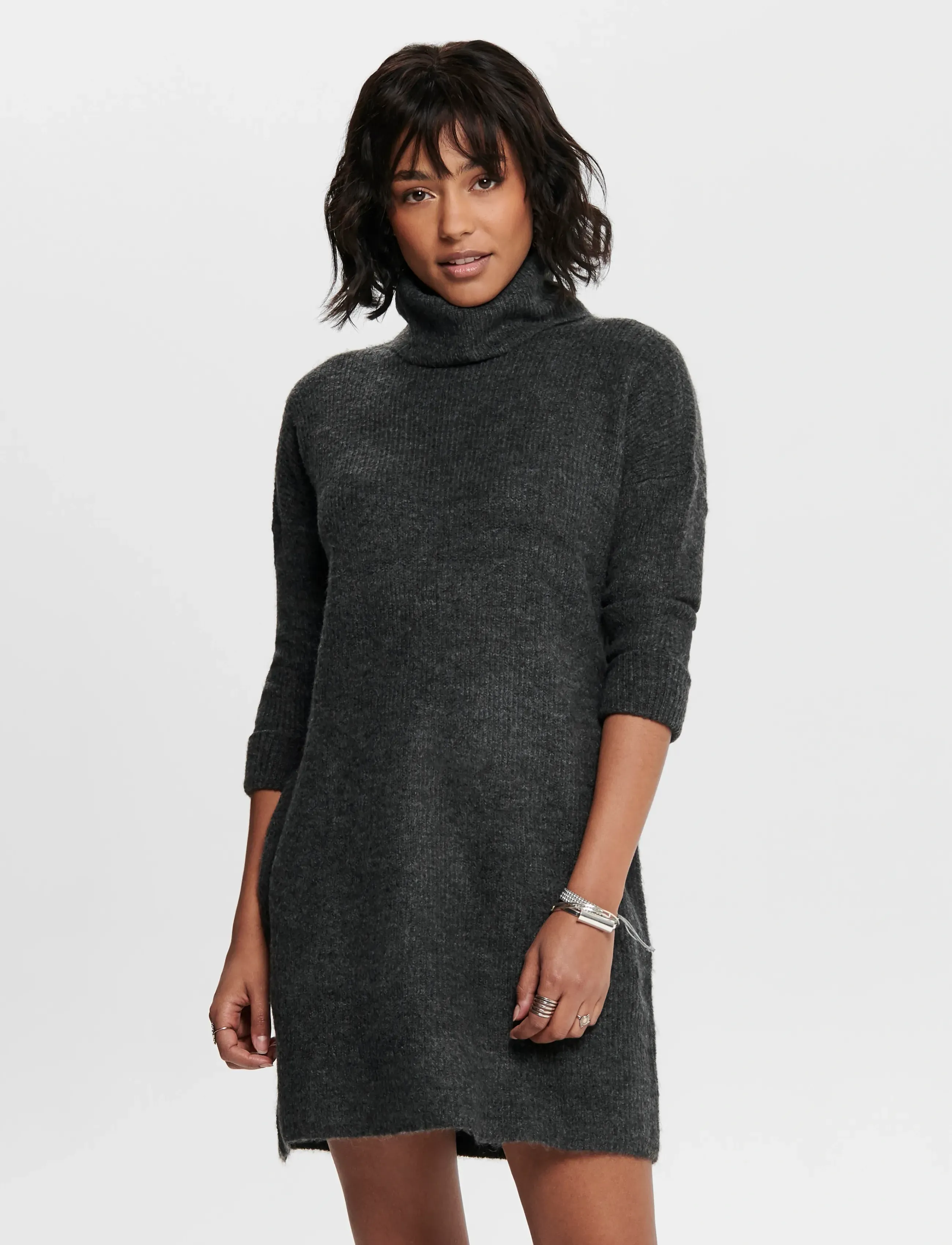 ONLY ONLJANA L/S COWLNCK DRESS  WOOL KNT NOOS - Kjoler - DARK GREY MELANGE / grey