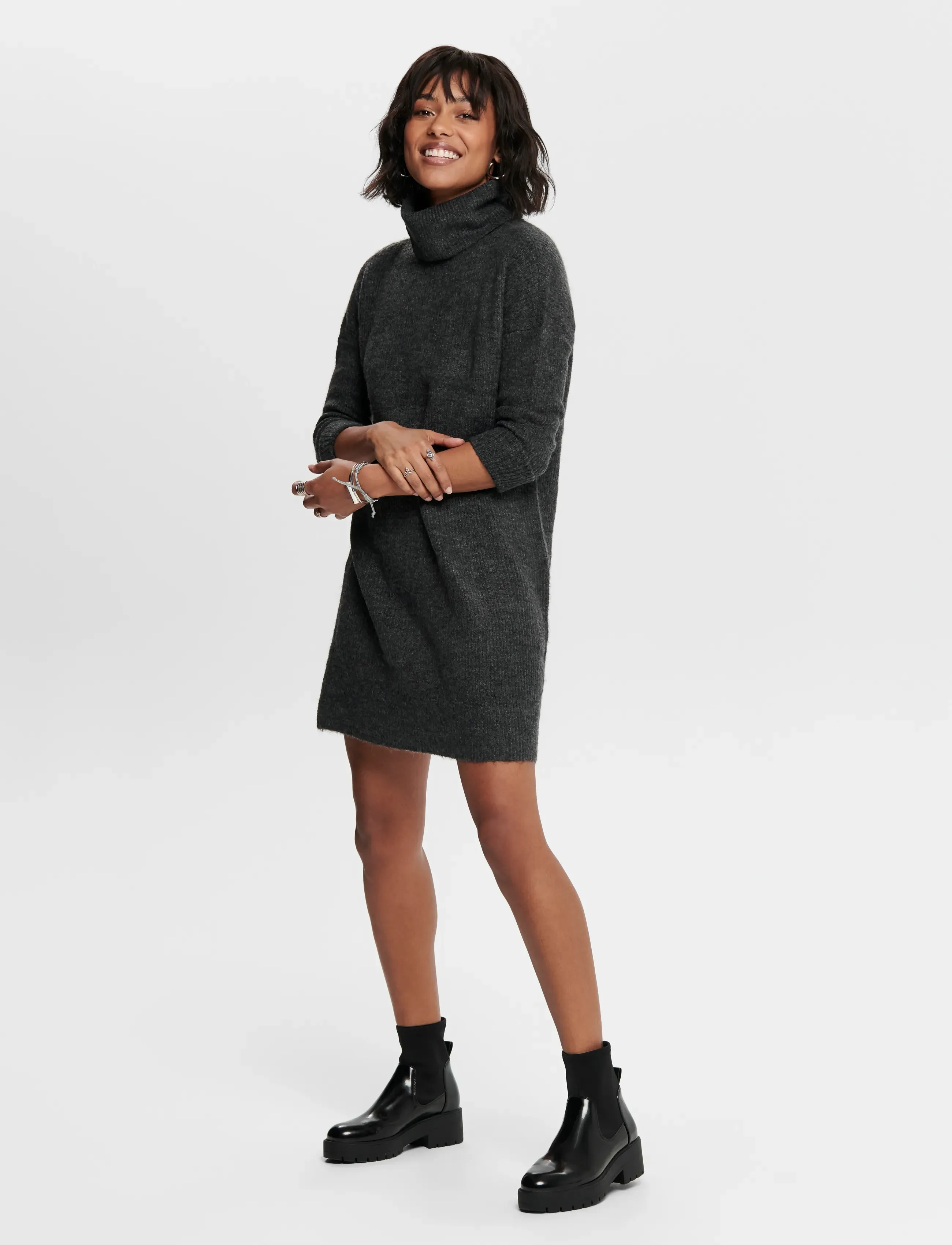 ONLY - ONLJANA L/S COWLNCK DRESS  WOOL KNT NOOS - die niedrigsten preise - dark grey melange - 4