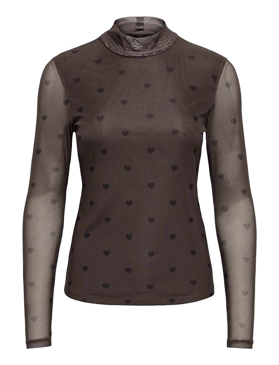 ONLY - ONLERICA MESH L/S TOP JRS NOOS - langärmelige blusen - coffee bean - 1