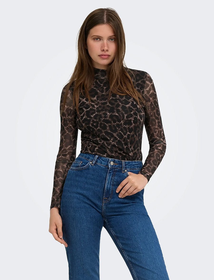ONLY - ONLERICA MESH L/S TOP JRS NOOS - langärmelige blusen - raw umber - 0