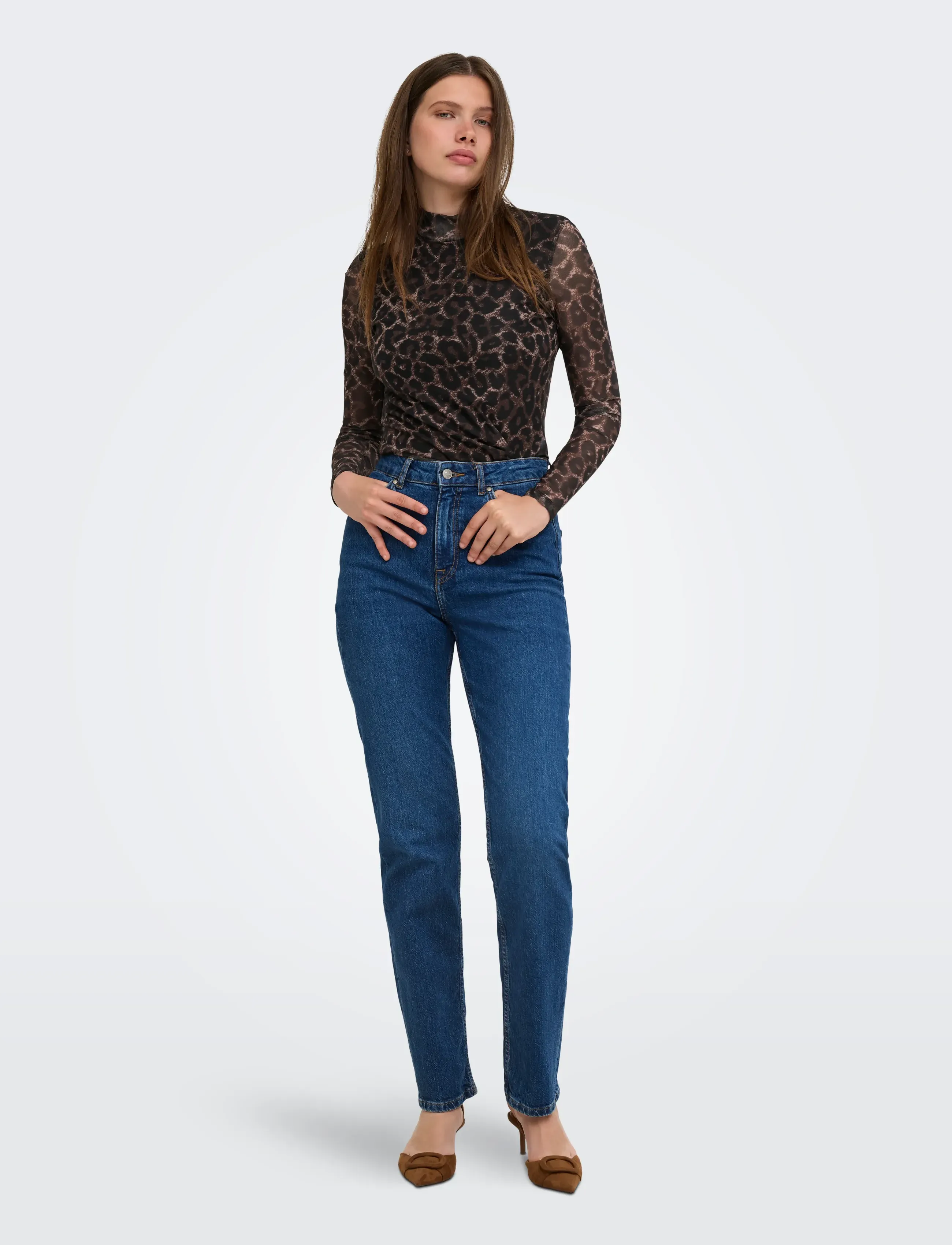ONLY - ONLERICA MESH L/S TOP JRS NOOS - langärmelige blusen - raw umber - 4