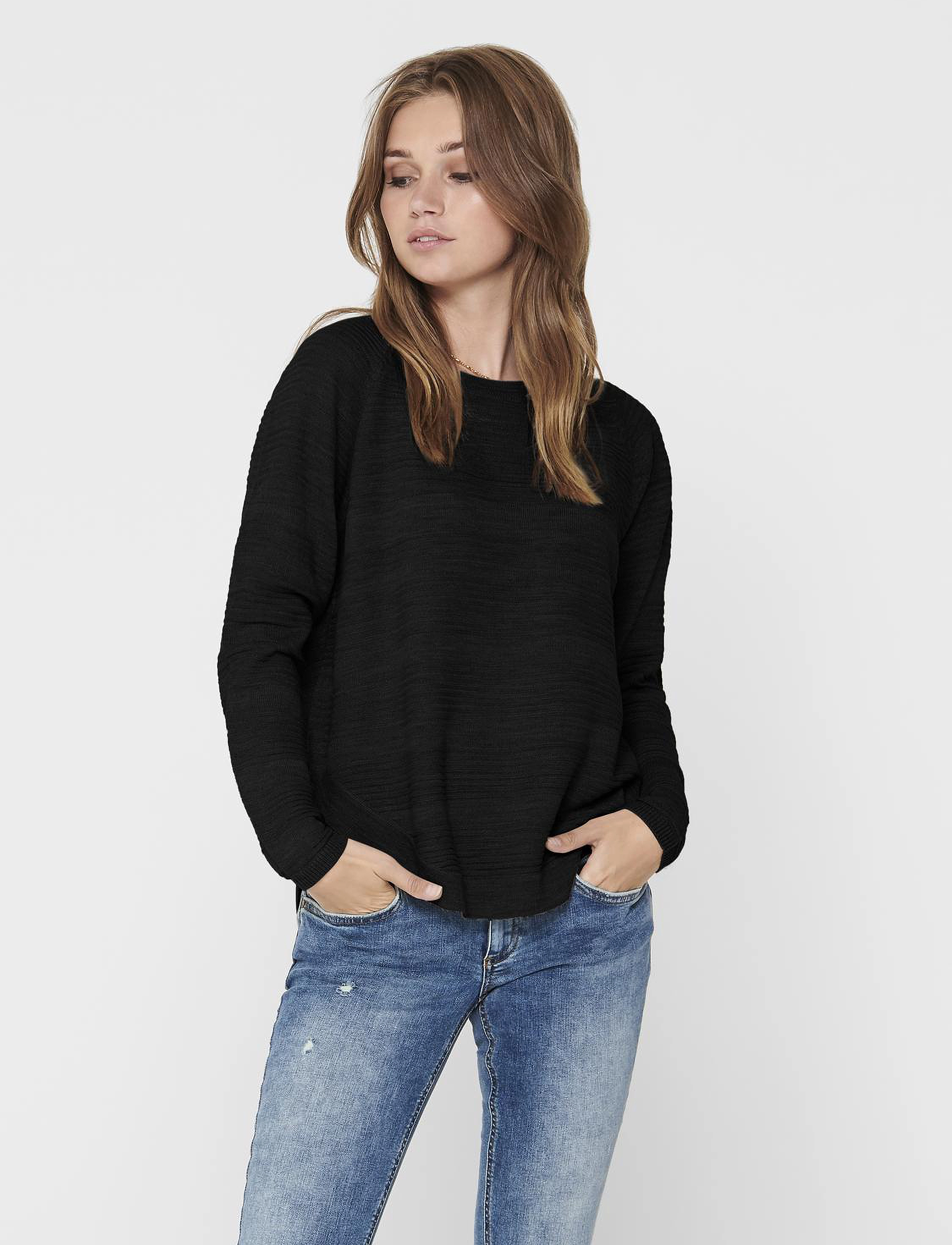 ONLY Onlcaviar Ls Pullover Cs Knt, Kvinder, Ribstrikket Pullover, Sort, Str: L